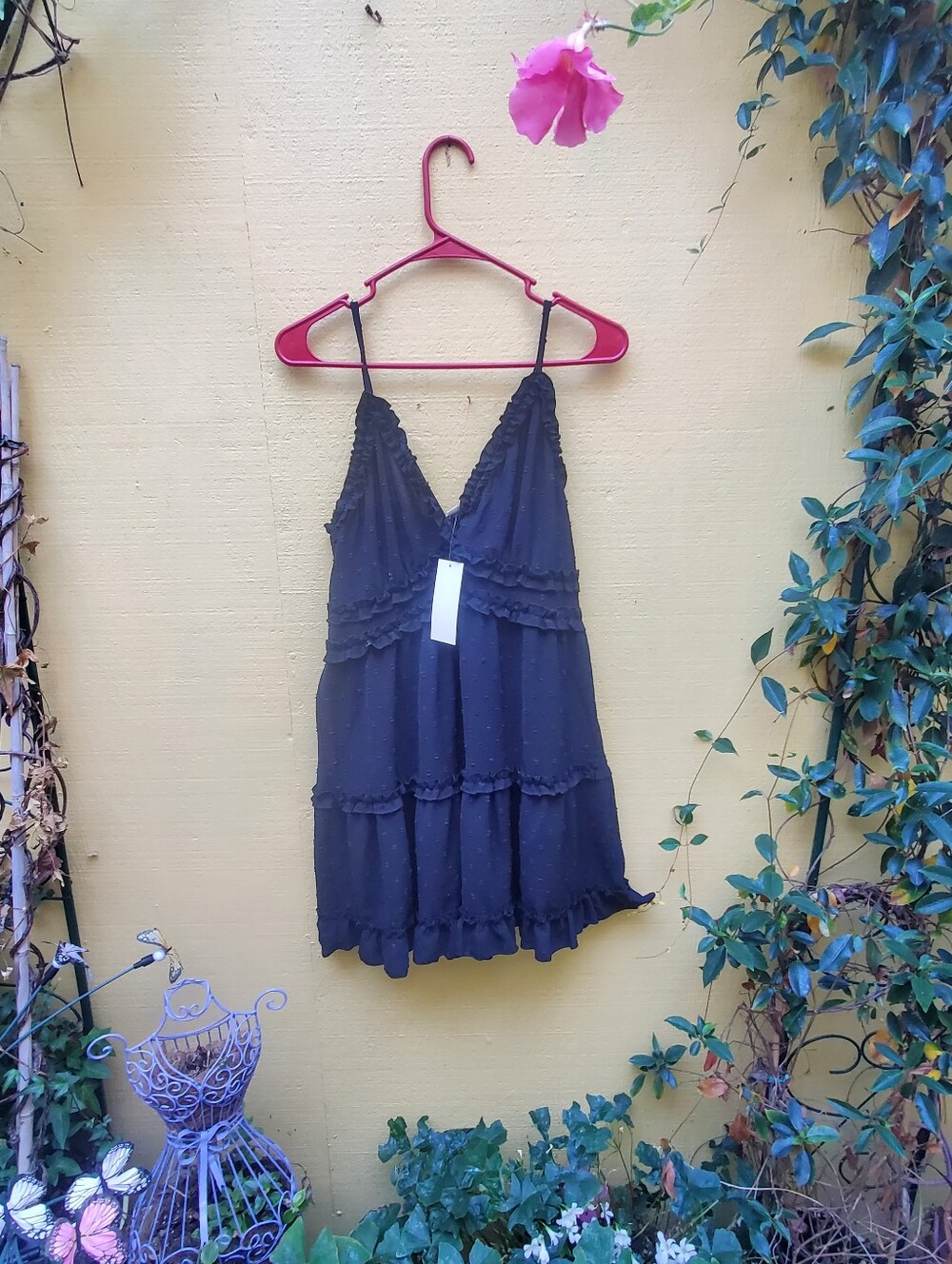 Black Sleeveless Ruffle V-Neck Womans Dress